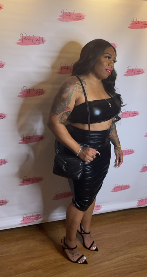 Liquid leather ruched set