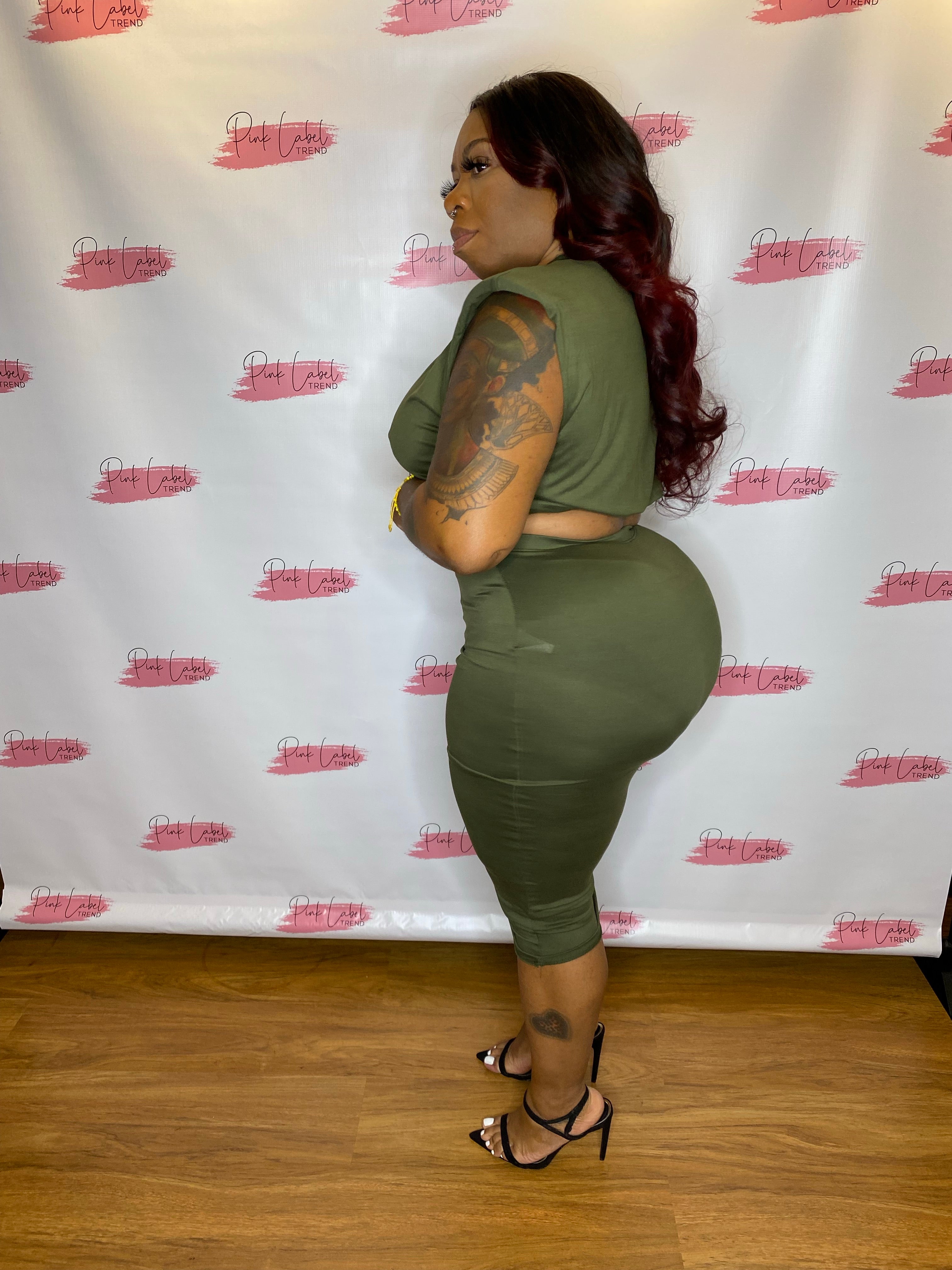 Padded crop top set (Olive)