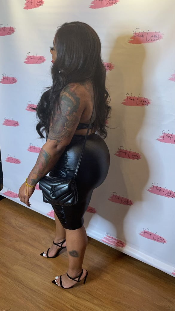 Liquid leather ruched set